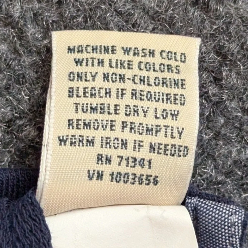 LL Bean Mens‎ M Navy Blue 100% Cotton Quarter Button Mock Neck Pullover 501541